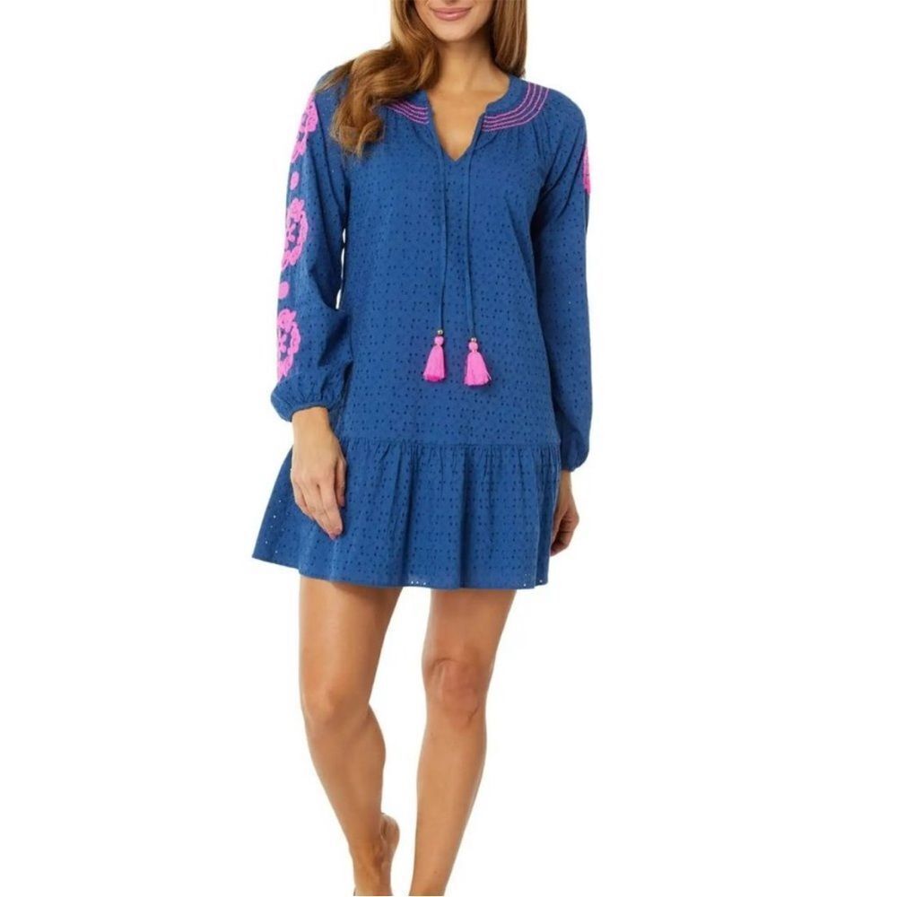 Lilly Pulitzer Lucee Dress, Oyster Bay Navy Bayside Eyelet, Size S Small - Picture 1 of 10